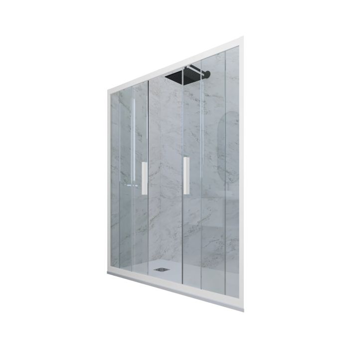 Porta doccia 2 ante scorrevoli H 200 Vetro Trasparente Profilo Bianco Matt mod. Glam main product photo