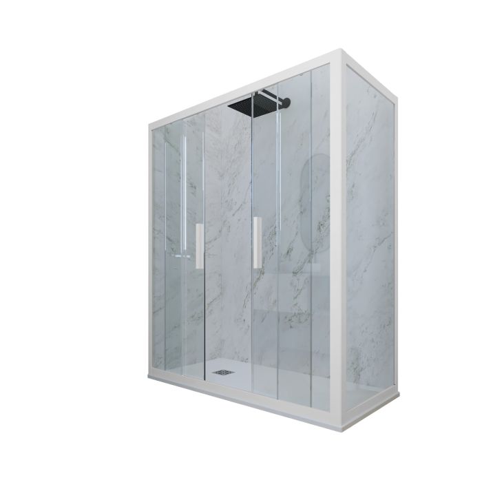 Box doccia 2 ante scorrevoli H 200 Vetro Trasparente Profilo Bianco Matt mod. Glam Duo main product photo