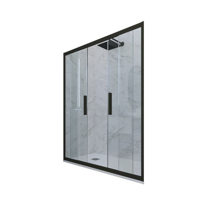 Porta doccia 2 ante scorrevoli H 200 Vetro Trasparente Profilo Nero Matt mod. Glam main product photo